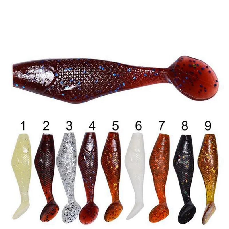 

50pcs 50mm 1.8g Bicolo paddle Tail Soft Worm Tail Lure Wobbler Fishing Soft Lure Pesca Swimbait Grankbait Peche Fishing Lure