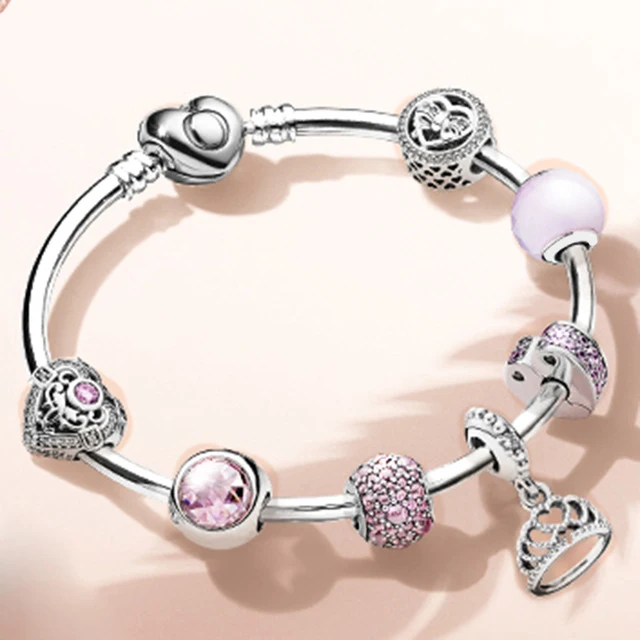 

100% 925 Sterling Silver 1:1 Original Genuine Charm Pink Heart Bracelet Set Temperament Gift Original Women Jewelry