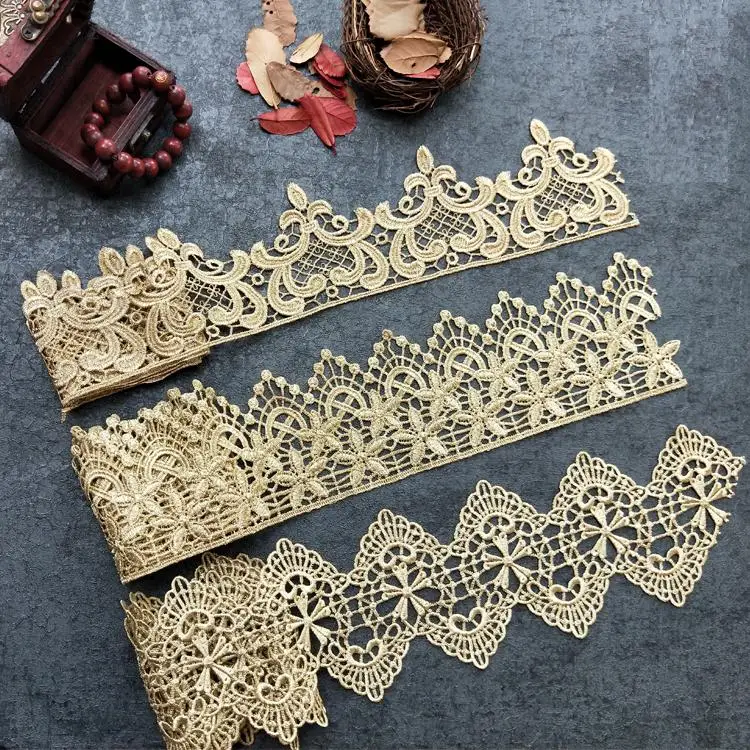 YACKALASI Золотое кружево 3D Цветочный фестончатый аппликация цветок металлическая вышивка отделка платье кружево 8 см-29 см