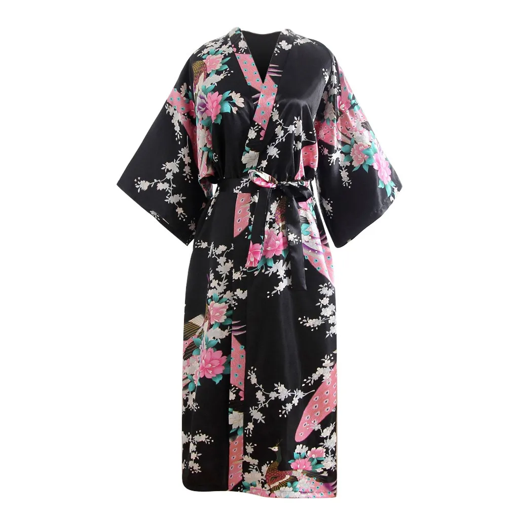 Для женщин пикантные для ванной Халат печати Blossom кимоно халат белье рубашки модная Пижама пеньюар femme