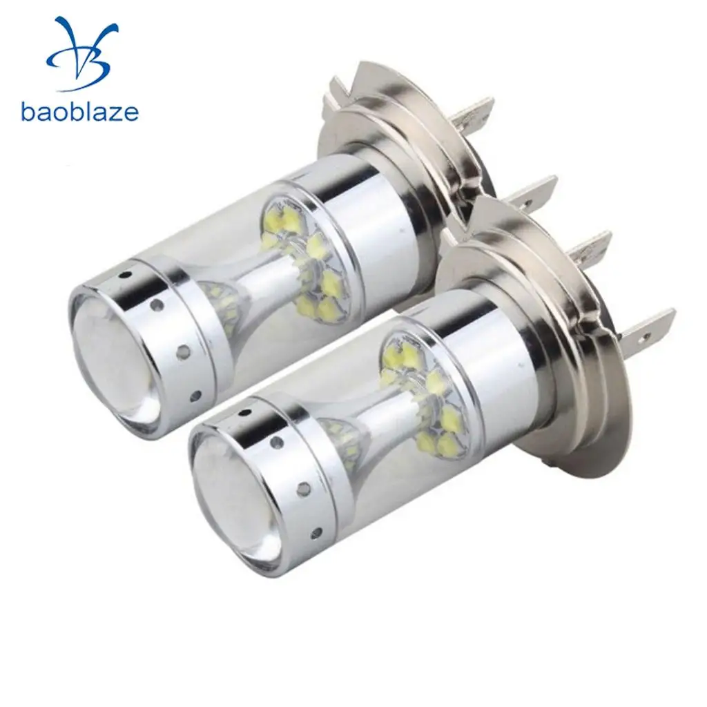  2pcs White Light H7 100W 1200LM 6000K Car Fog Lights Daytime Driving Light 