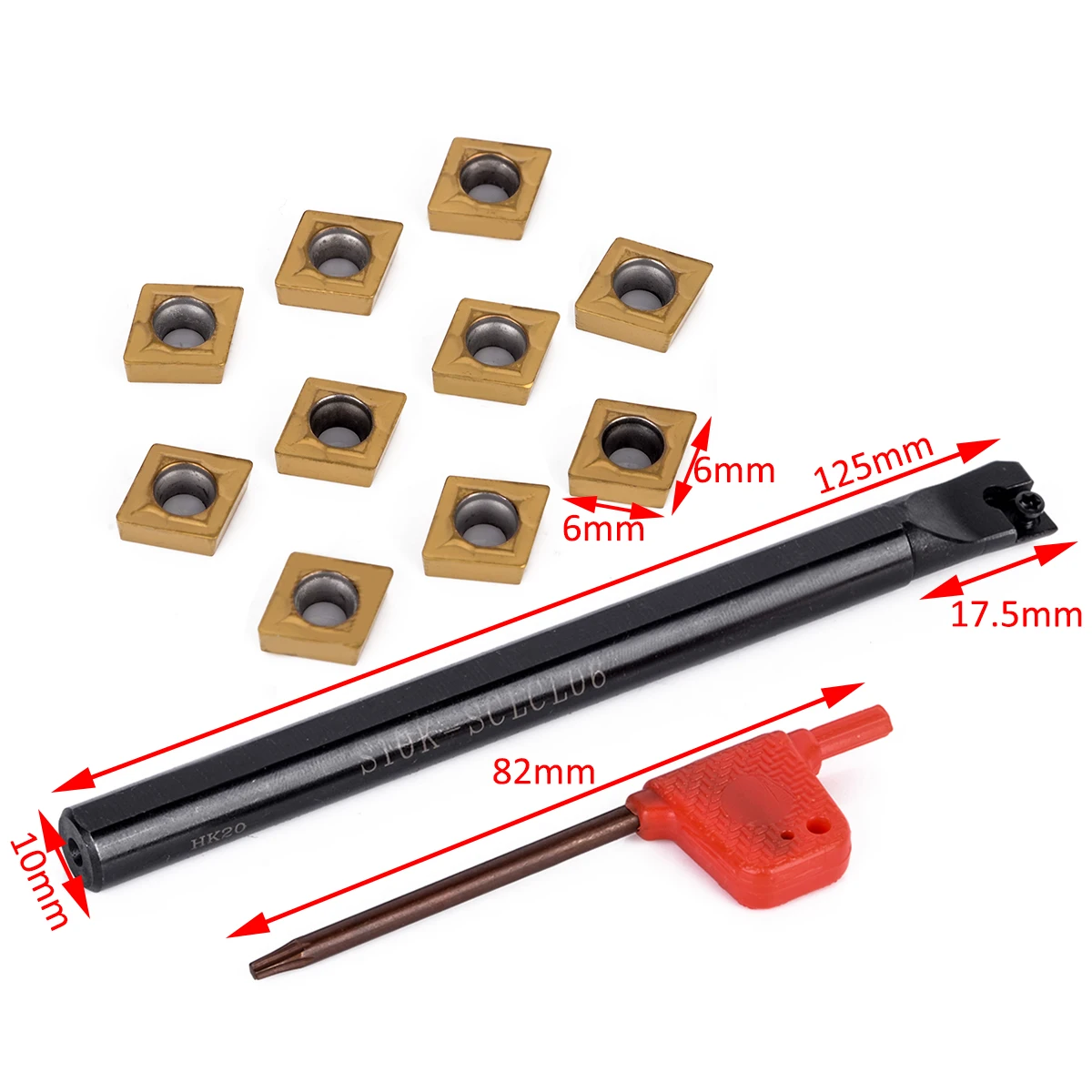 10x CCMT060204 Carbide Inserts S10K-SCLCL06 Lathe Turning Tool Holder Wrench