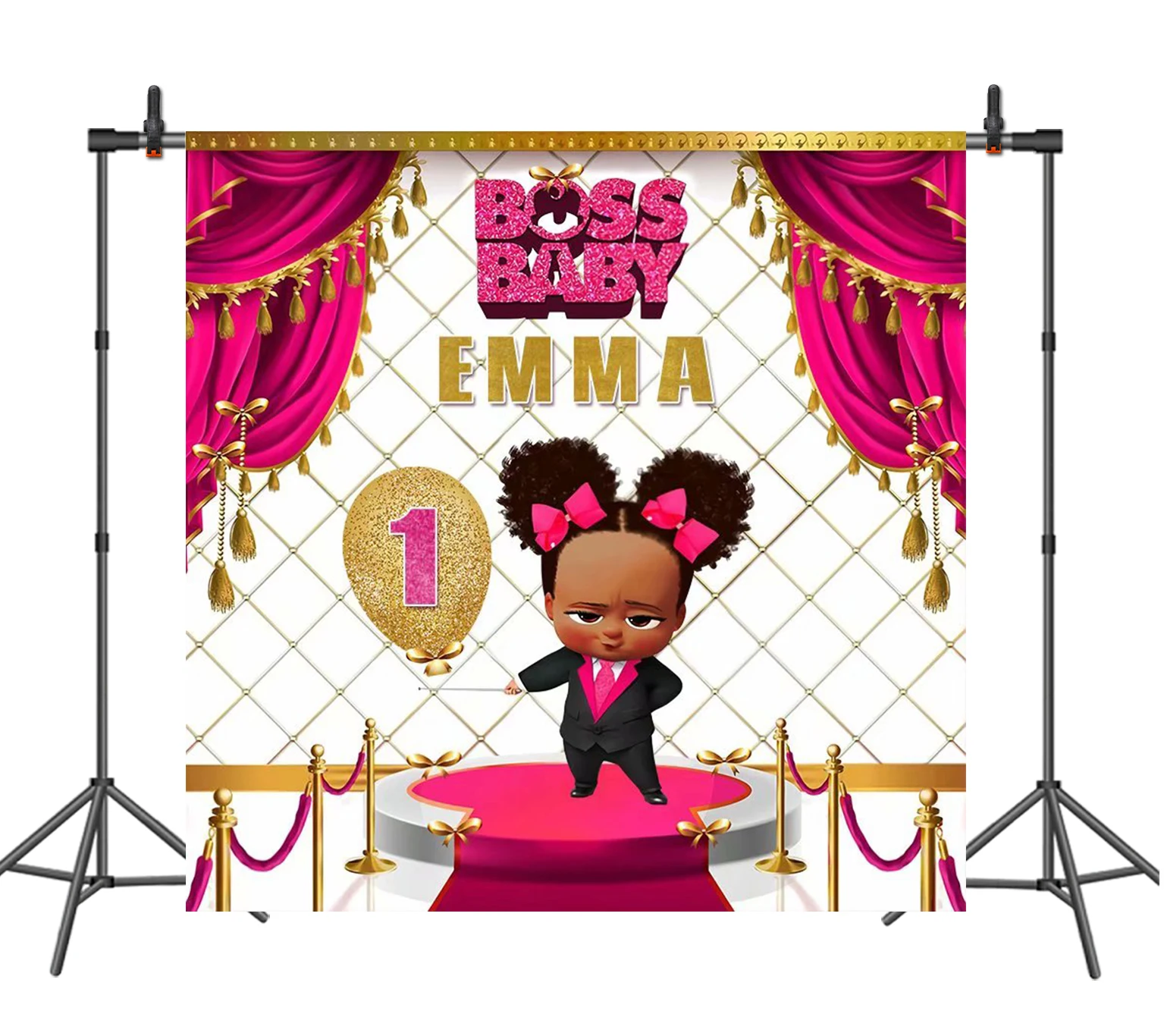 Sensfun Boss Baby Black Girl день рождения фон для фотостудии ярко-розовый золотой занавес