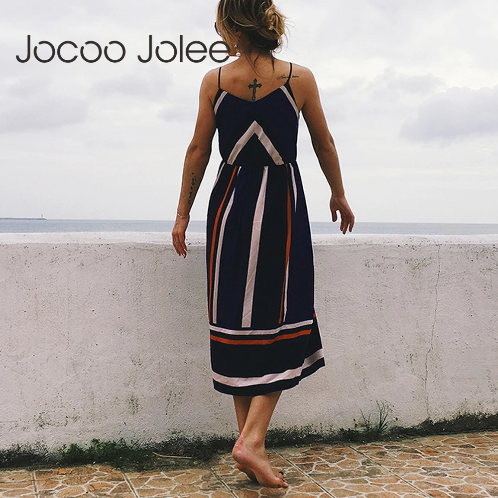 Женское повседневное пляжное платье Jocoo Jolee в полоску с тонкими бретельками