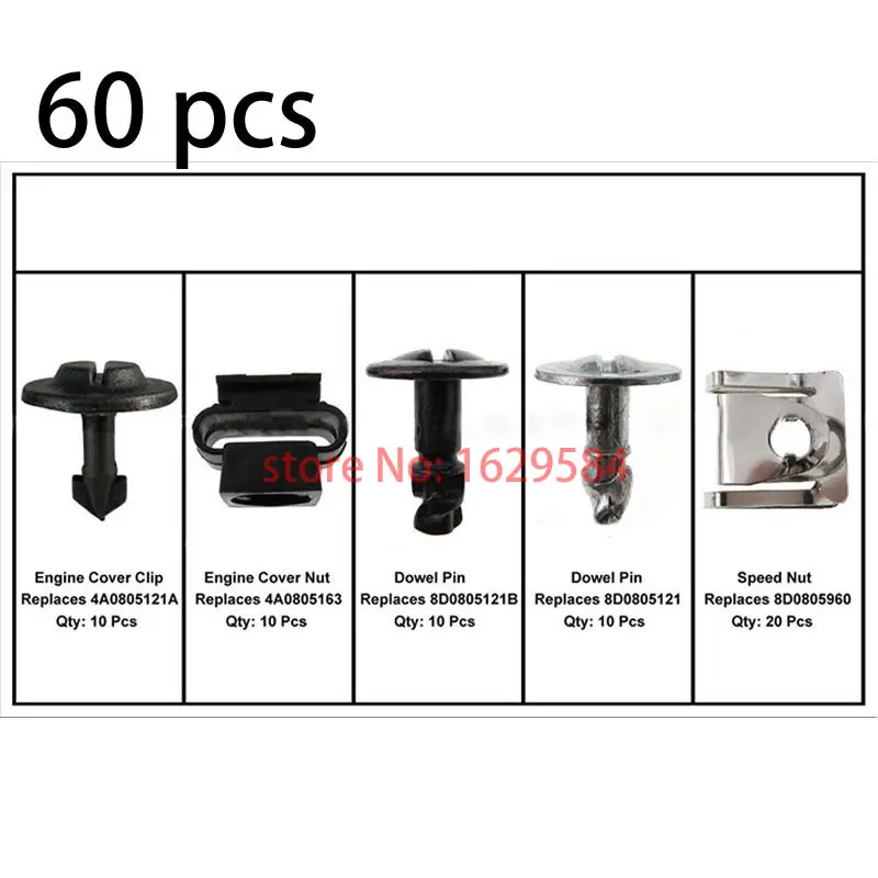 60pcs Durable Engine Protection Pan Hardware Kit Pin Clip Nut For Auto 4A0805121A 4A0805163 8D0805121B 8D0805121