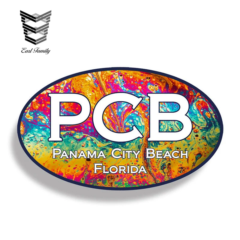 

EARLFAMILY 13cm X 7.8cm Panama City Beach PCB Oval Sticker Decal Car Truck Cup Laptop Window Bumper FL Funny Car Stickers