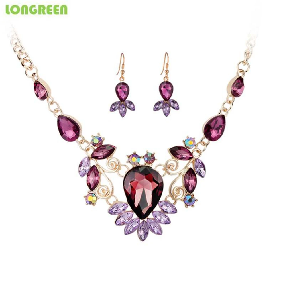 

Multicolor Cubic Zirconia Gold Necklace Earrings Wedding Women Jewelry Sets Fashion Accessoire Femme Komplet Bizuterii Bijoux