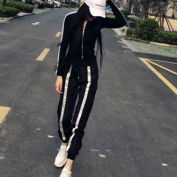 

Women Causal Hip hop Sport Set Female Harajuku Suit top Pants