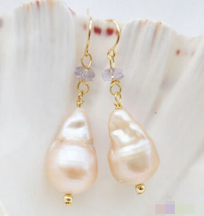 

FREE SHIPPING>>> free shipping 12123 PINK BAROQUE KESHI REBORN PEARL DANGLE EARRING