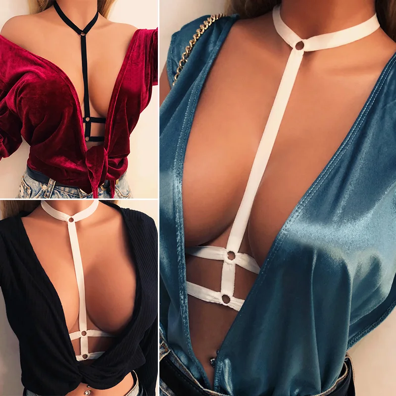 

Exotic Women Bralette Elastic Strappy Bandage Sexy Bandage Bra Underwear Halter Neckline Hollow Out Open Back Gothic Lingerie