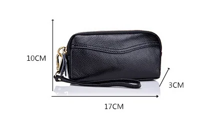 MJ Women Genuine Leather Clutch Bag Double Zipper Solid Cow Leather Day Clutch Small Female Long Wallet Phone Bag High Capacity (1)