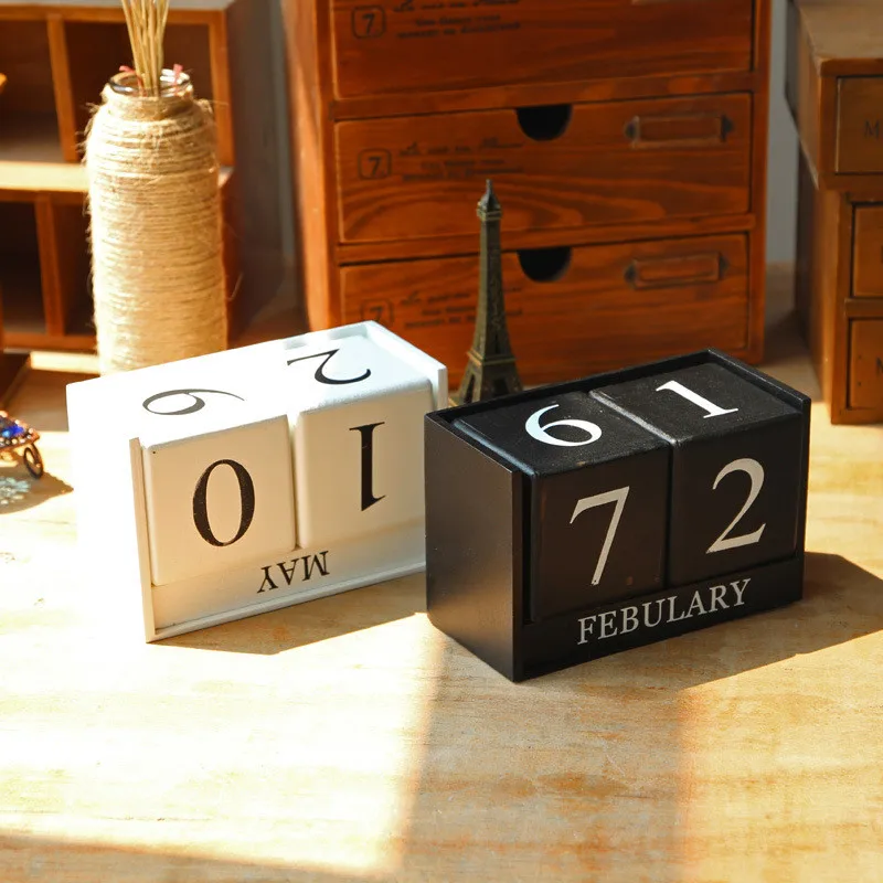 

Vintage Wooden Perpetual Year Table Desk Calendar Wood Block Planner Permanent Desktop Organizer Agenda Accessory Christmas Gift