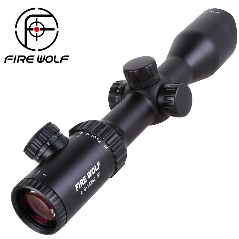 

Mil-Dot Reticle Red Green illumination 4.5-14x42 SF B Tactical Rifle Scope Adjustable Objective Lens Airsoft