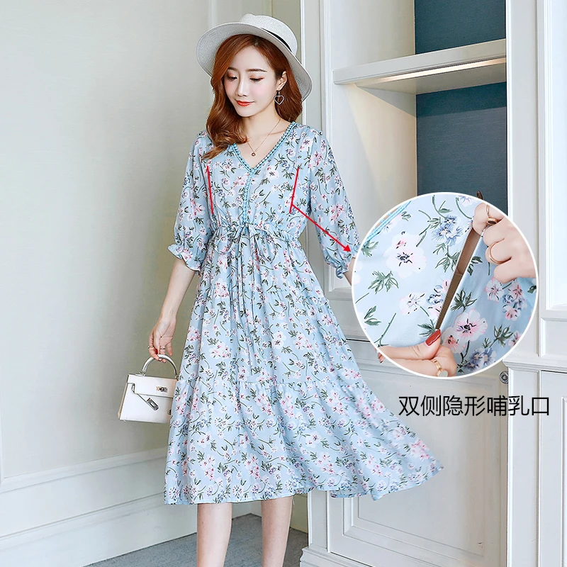 

Chiffon Nursing Dress Half Sleeve Flower Breastfeeding Summer Dress Women for Feeding Maternity Pregnancy Clothes Plus Size C863