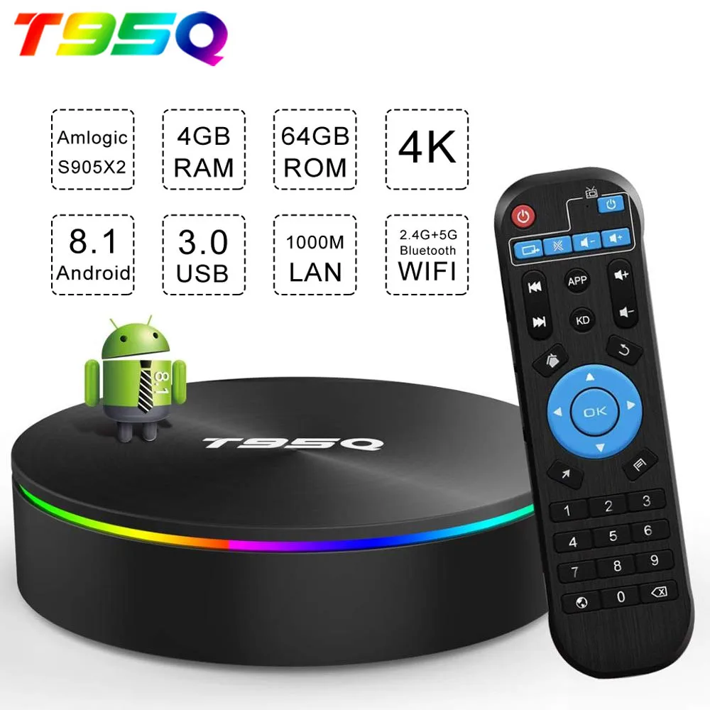 

T95Q 4GB 64GB Android 9.0 TV BOX Android 8.1 Amlogic S905X2 Quad-core Cortex-A53 Bluetooth 4.1 Media Player 2.4G&5GHz Dual Wifi