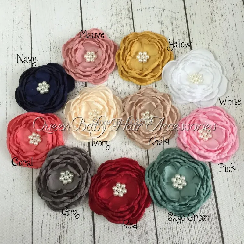 

30pcs/lot Satin Flower Matching Pearls Layered Flower Baby Girl Hair Accessory