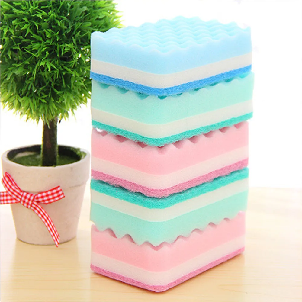 

Lovely Soft 5 Pcs/Pack Washing Sponge Kitchen Cleaning Tool Home Essential Color Random Household Wave Sponge