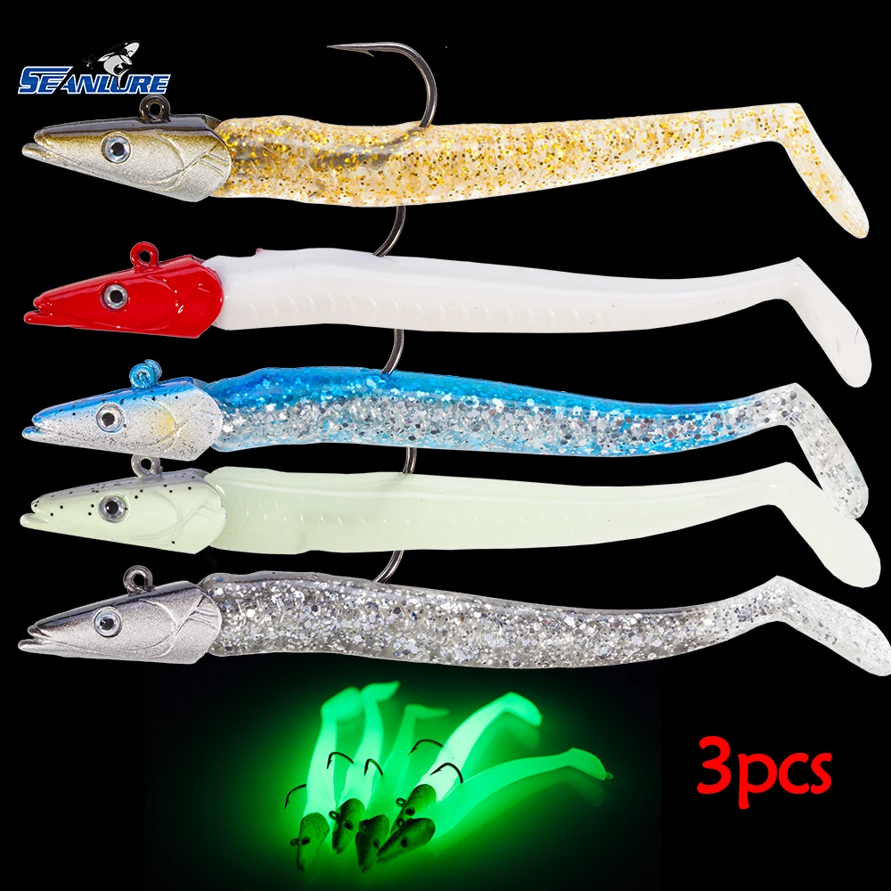 Seanlure 2017 привести голову Glow Bait 11 см 22 г 3 шт./упак. искусственные приманки один крючок Swimbait ПВХ Средства ухода за кожей мягкие рыбалка приманка