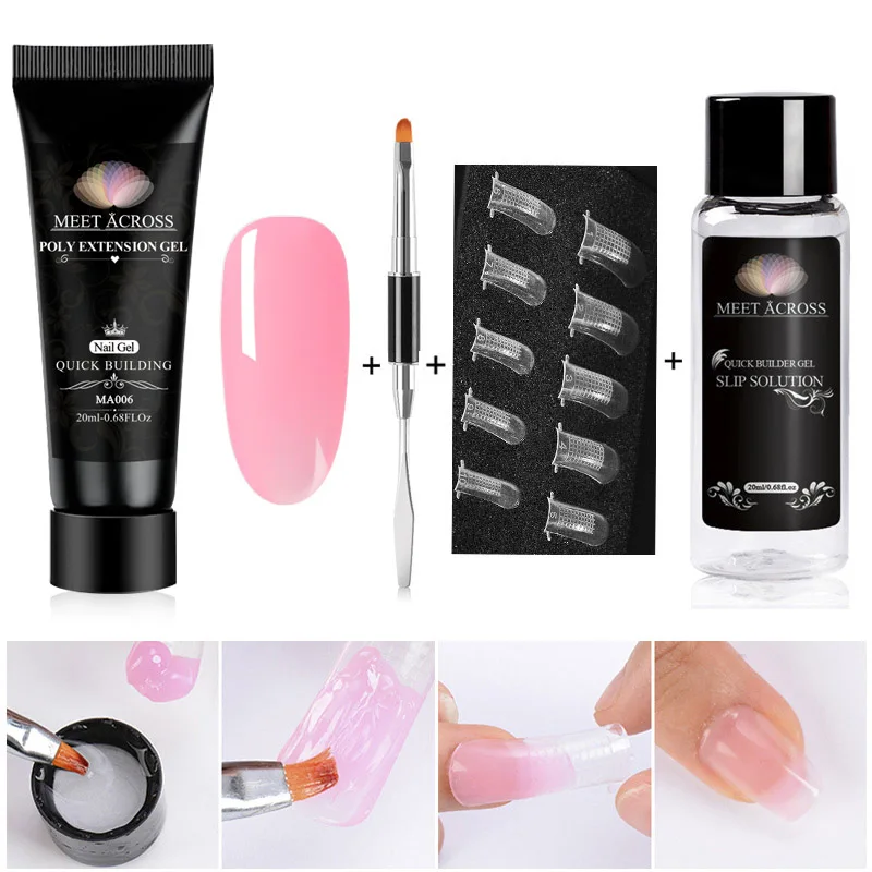 

20ml Poly Extention Gel Kits Nail Art French Nail Art Clear Camouflage Color Nail Tip Form Crystal UV Gel Poly Set