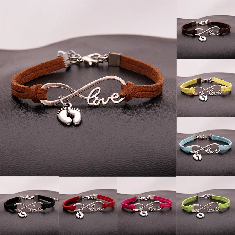 10PcsLotInfinityLoveBabyFeetCharmBraidedBraceletBangles