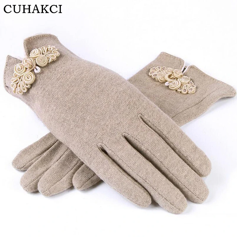 

CUHAKCI Cashmere Gloves Winter Five Finger Wool Gloves Fall and Winter Warm Khaki Gray Womens Gloves Purple 2017