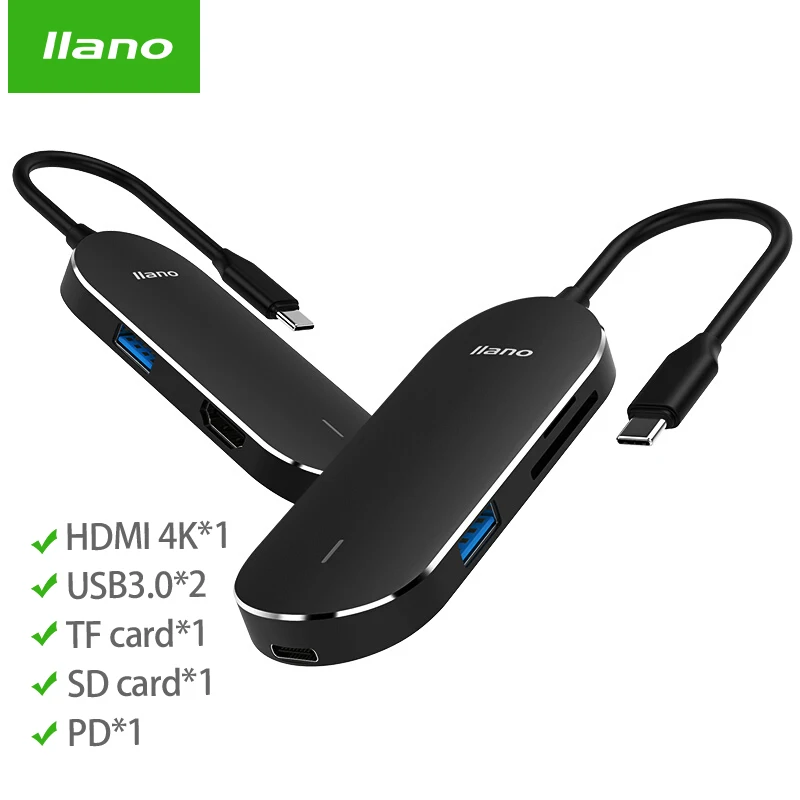 Llano usb c концентратор usb разветвитель usb3.0 Тип c hdmi RJ45 Thunderbolt 3 usb verteiler для samsung S9/S8 huawei P20 macbook hdmi концентратор - Цвет: USB C-6 interface