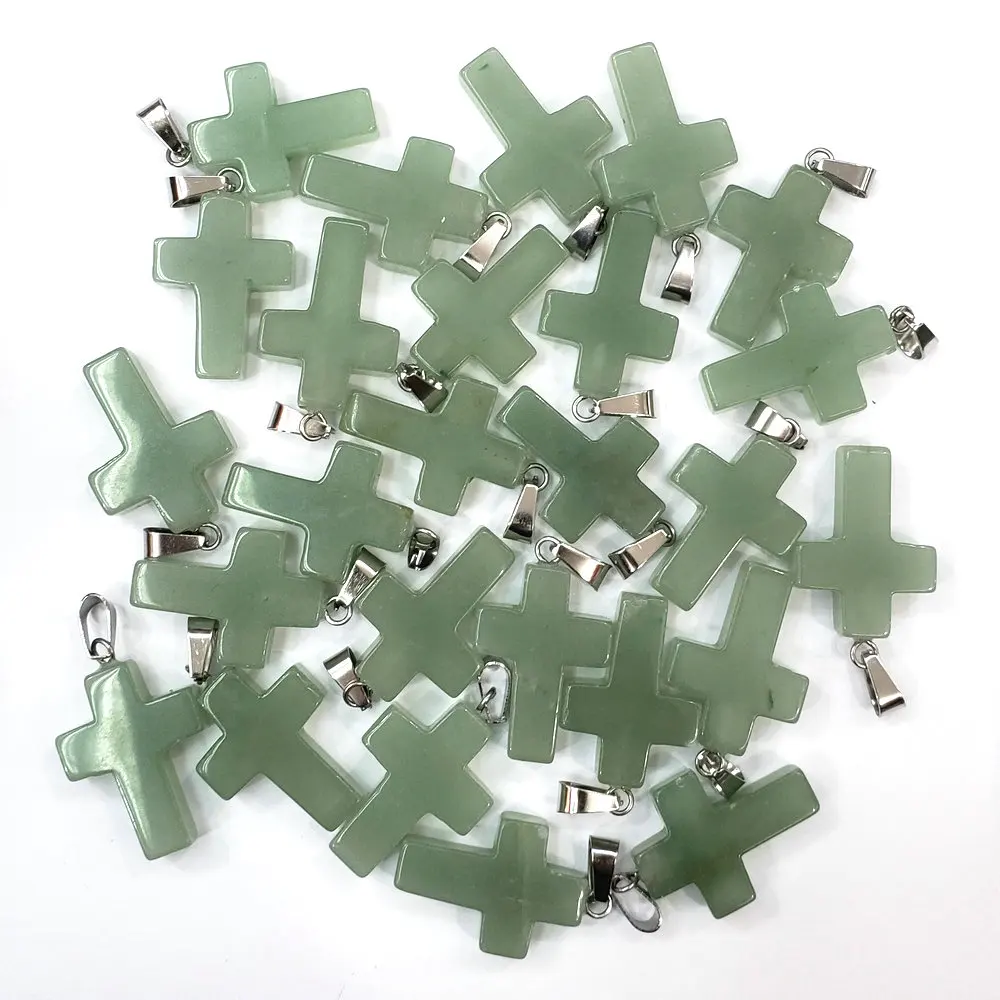 50 шт./лот модные крест смешанные природные камни подвески для Подвески для изготовления украшений подходит ожерелье аксессуары - Окраска металла: green aventurine