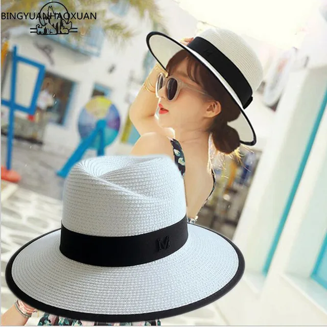 Bingyuanhaoxuan 2017 New Arrival Summer Fashion M Straw Hat Letter Bingyuanhaoxuan 2017 New Arrival Summer Fashion M Straw Hat Letter For Women Panama Fedora Travel