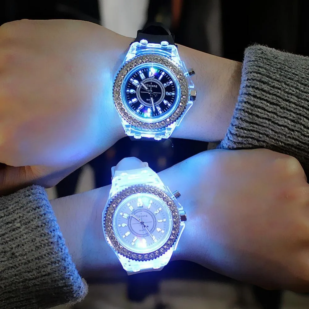 Led Flash Luminous Watch Personality trends students lovers jellies watches 9color light Wrist 2