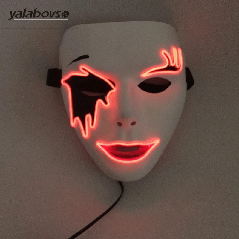 Yalaobovso ПВХ EL Проводная хип-хоп Танцевальная EL Косплей светящиеся маски Хэллоуин крутая мультяшная Клоун Маска для Dj Клубные маски
