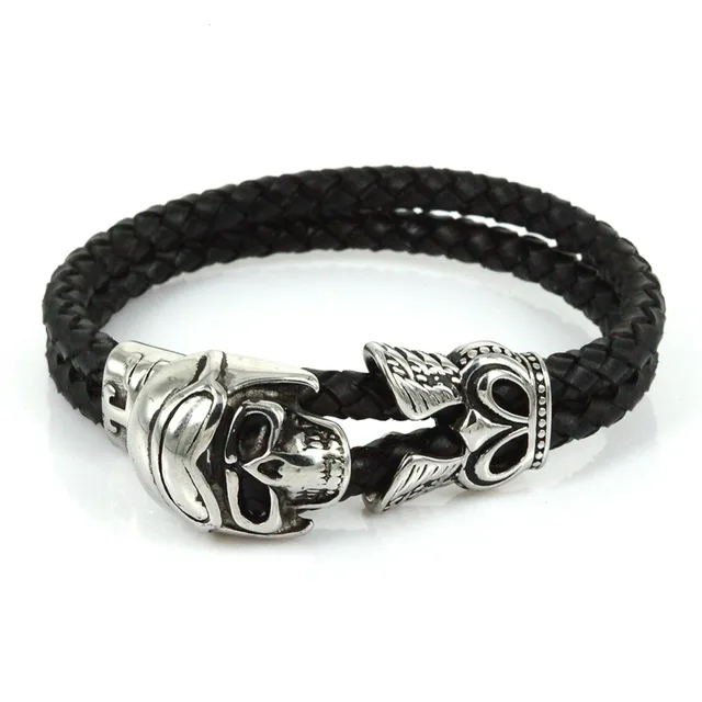 Men Stainless Steel Skeleton Head Charm Genius Leather Cuff Men Stainless Steel Skeleton Head Charm Genius Leather Cuff Bracelets Bangles Pulseira Masculina Name