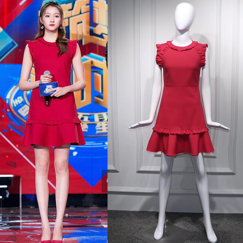 

New 2019 summer falbala sweet fish with red cultivate morality sleeveless dress female