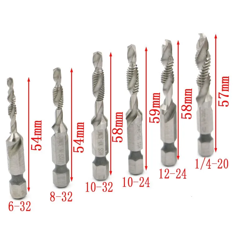 Высокое качество 6 шт. шестигранный хвостовик винт из быстрорежущей стали спиральная точечная резьба американская вилка ручной кран сверла 6-32/8-32/10-24/10-32/12-24,1-/4-20