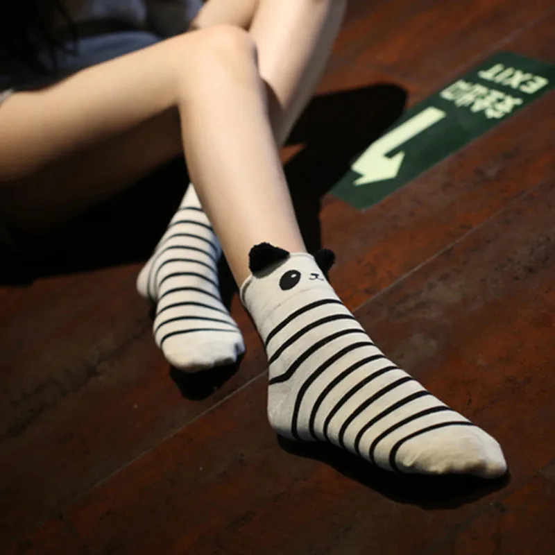 Японские Женские носки Харадзюку, весна-осень, милые хлопковые носки с мультяшными животными для женщин, повседневные женские носки - Цвет: White