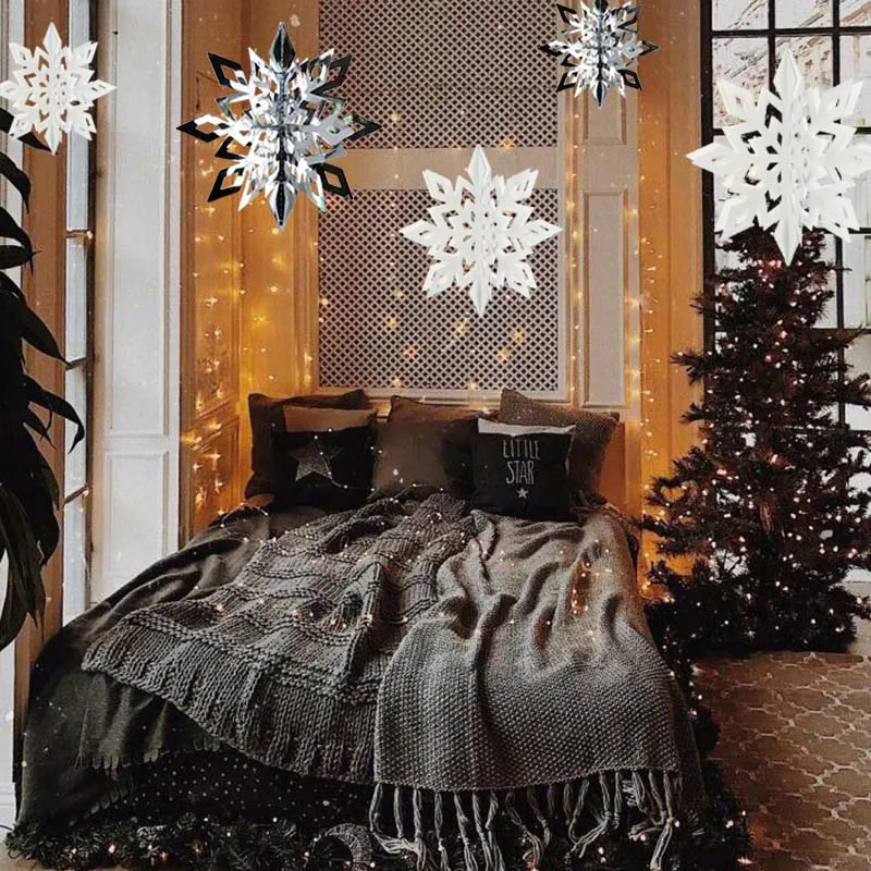 Белый Серебряный 3D полый Снежинка из бумаги, гирлянда, настенный баннер для зимы, свадьбы, Рождества, дома, Нового года, Рождества, украшения
