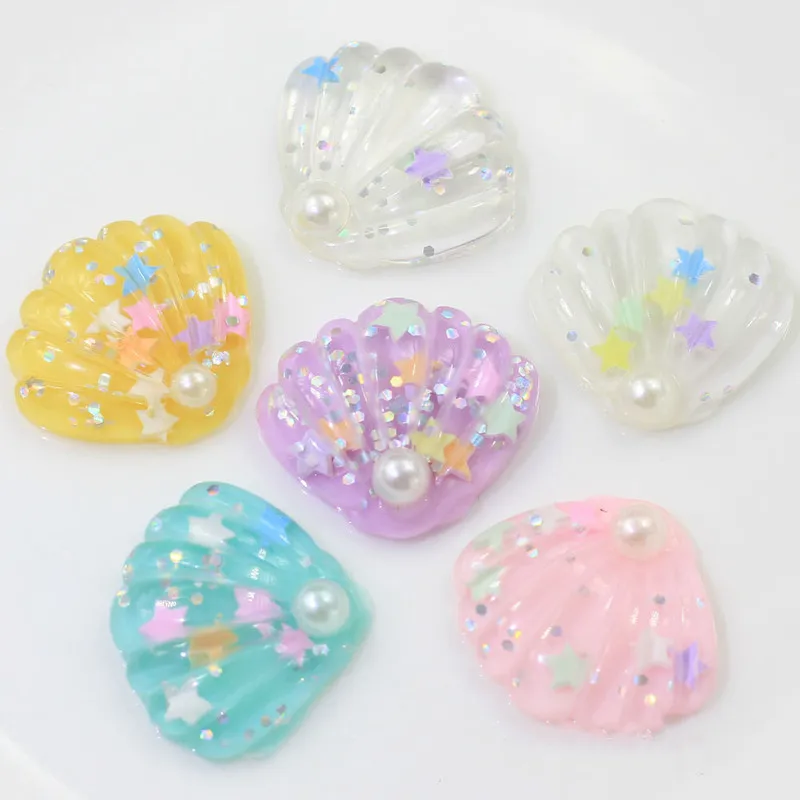 

10pcs 25*28mm Shiny Resin ABS Pearl Seashell Flat Back Cabochon DIY Phone/Craft Scrapbooking