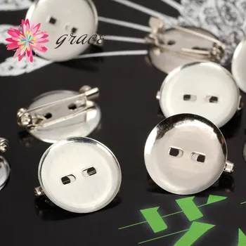 

Plated Metal Cabochon Iron Basic Round Brooch Bar Pin Blank Backs Base Clasp Diy Jewelry Findings With Safety Catch Spacers Lock