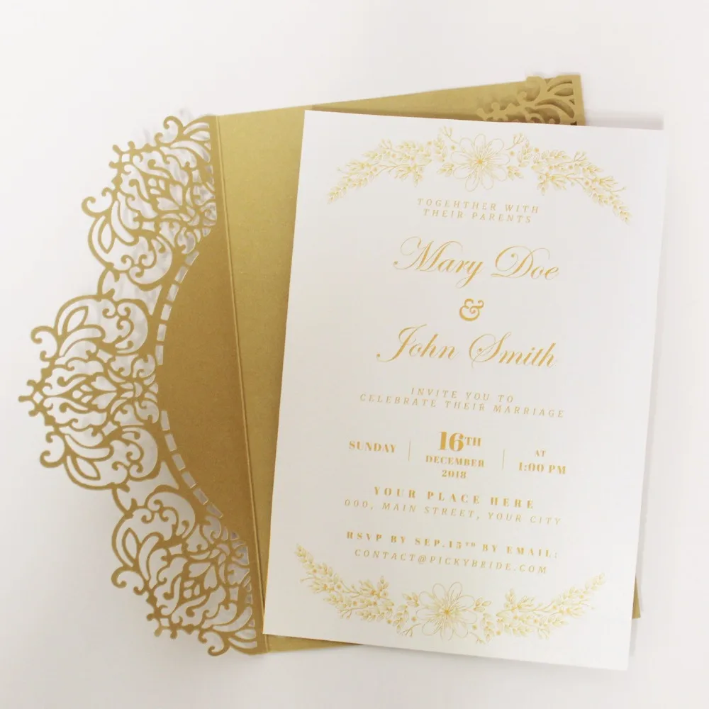 Gold Wedding Invitation With Envelopes