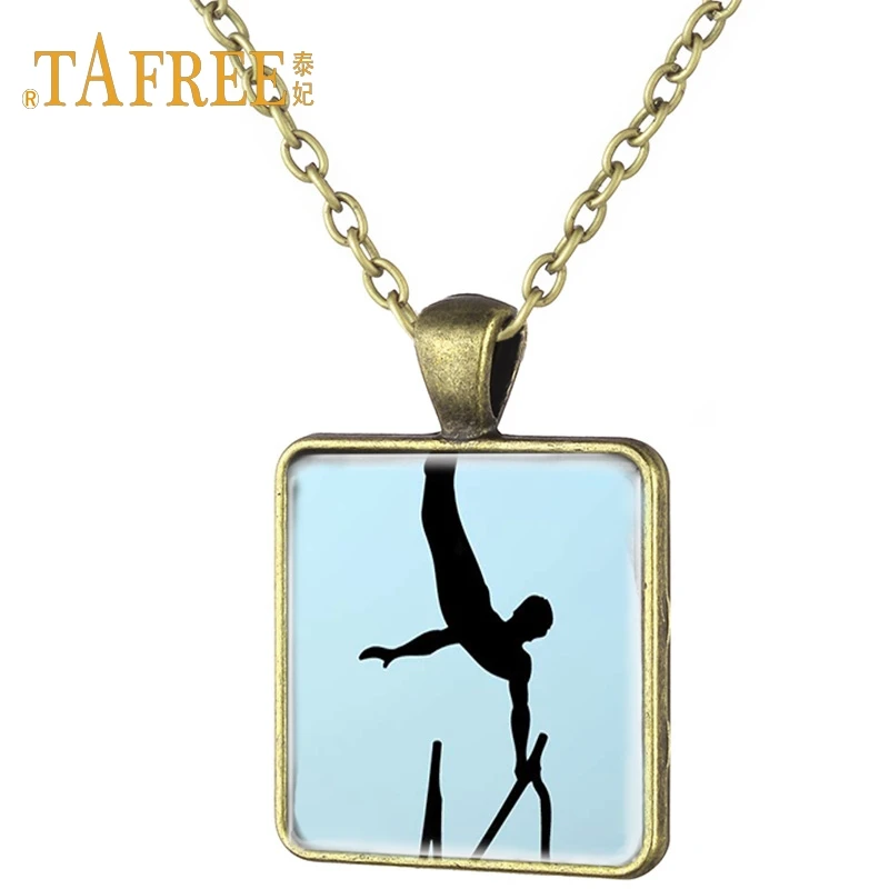 

TAFREE Fashionable retro gymnastics square necklace antique bronze plated for Woman gift necklace jewelry GY165