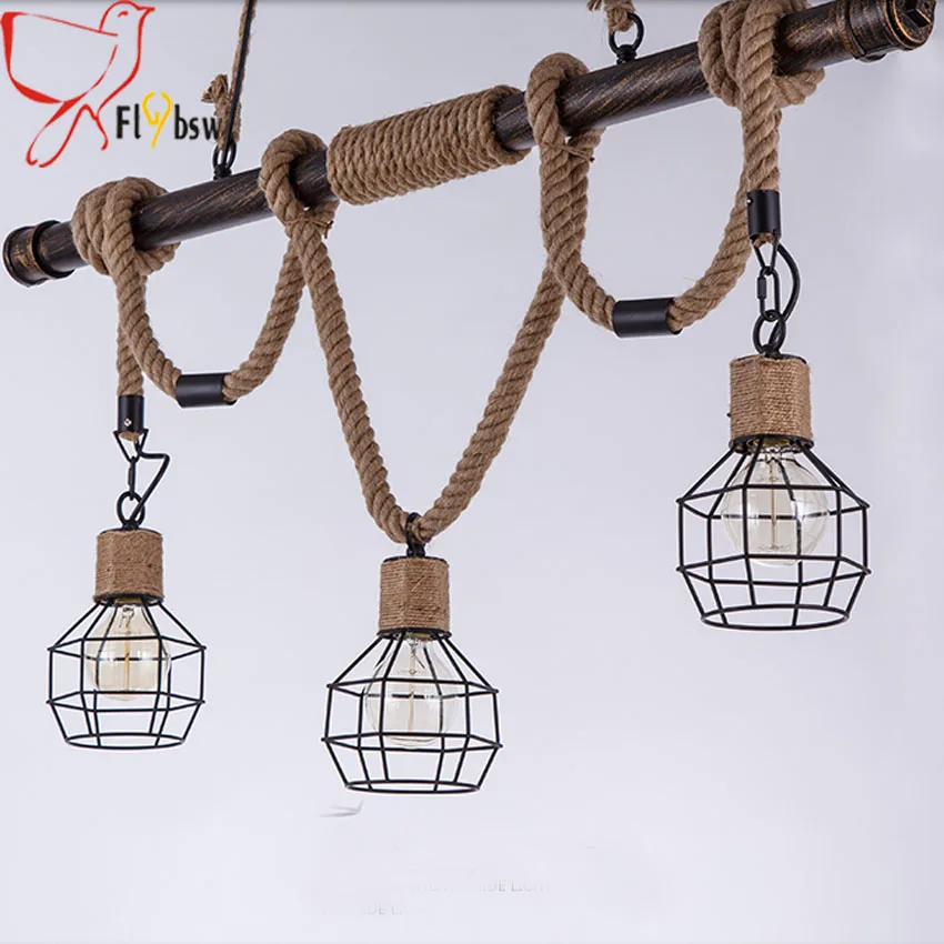 Деревенский Ретро водопровод подвесной светильник 3 головки винтажная пеньковая