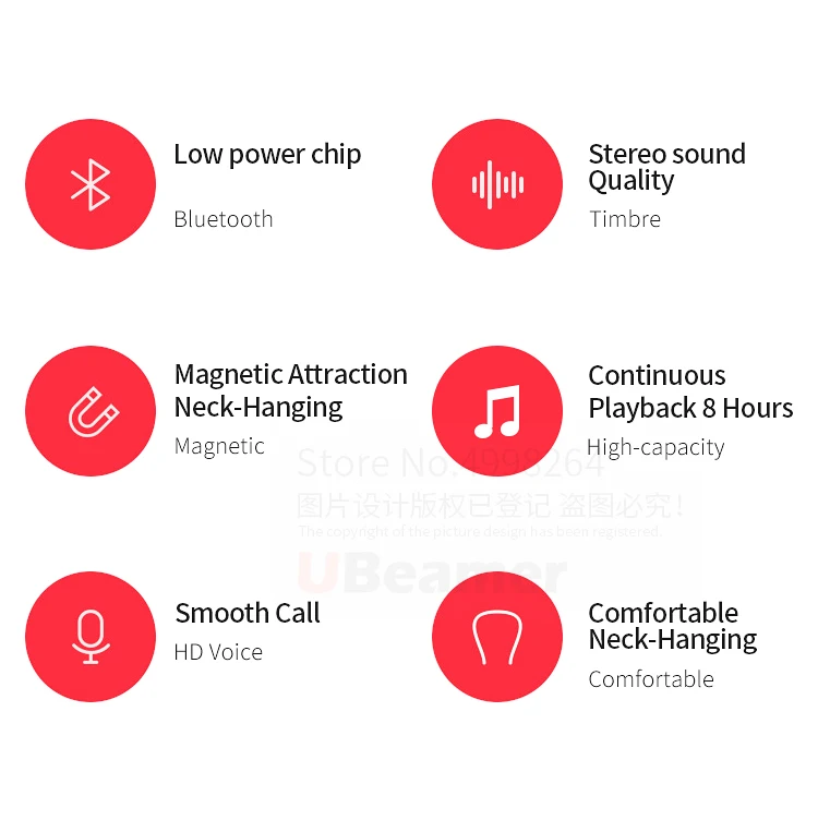 Ubeamer Q7, Bluetooth 5,0, наушники, 4D звук, беспроводная гарнитура, висящая на шее, 135 мА/ч, большая батарея, магнитное притяжение для смартфона