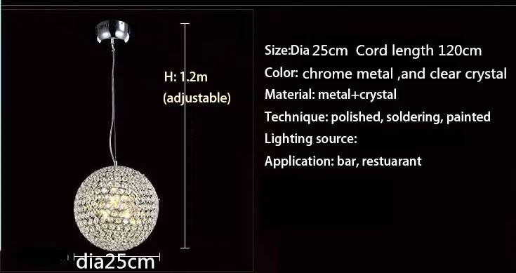 Подвесной светильник с кристаллами K9, Диаметр 25 см, современный круглый хромированный светильник, светодиодный подвесной светильник для бара, столовой, lustre lamparas
