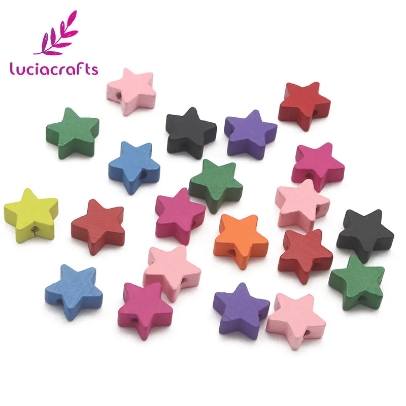 

Lucia crafts 24pcs/100pcs 15mm Star Shape Colorful Wooden Beads for kids Jewelry Making Accessories DIY Wood Craft E1029