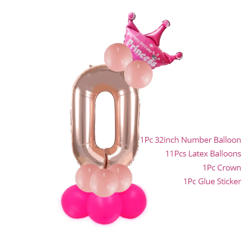 Розовое золото номер воздушный шар из фольги Корона шар 1 год День рождения украшения детский душ Девочки Мальчик вечерние украшения набор воздушных шаров - Цвет: Pink 0