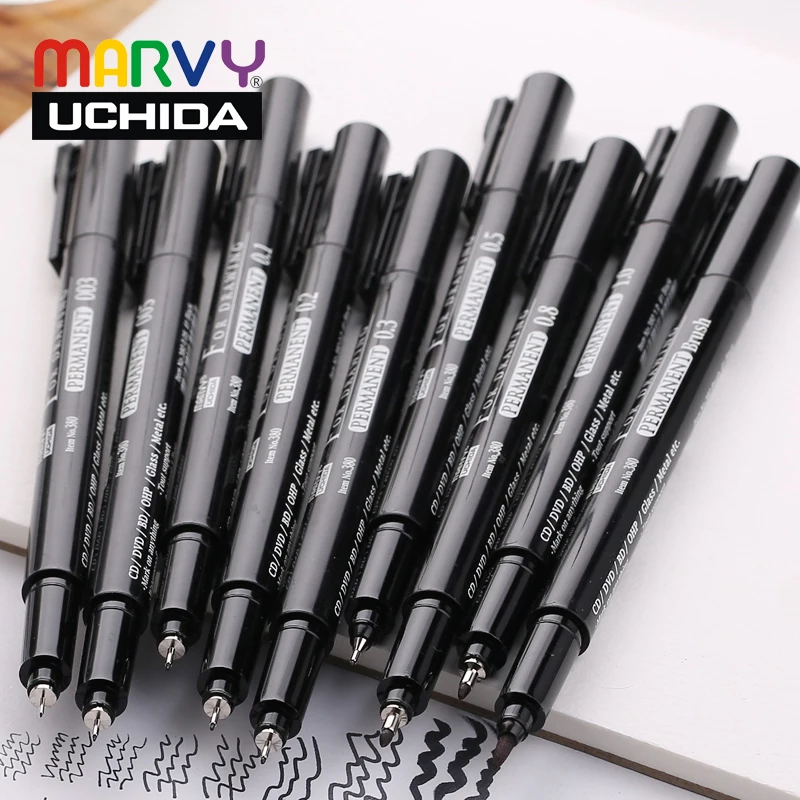 

Marvy 380 Markers Pens 003/005/0.1/0.2/0.3/0.5/0.8/1.0/Brush Drawing Liner Set Manga Waterproof Comic Fineliner Needle Pens