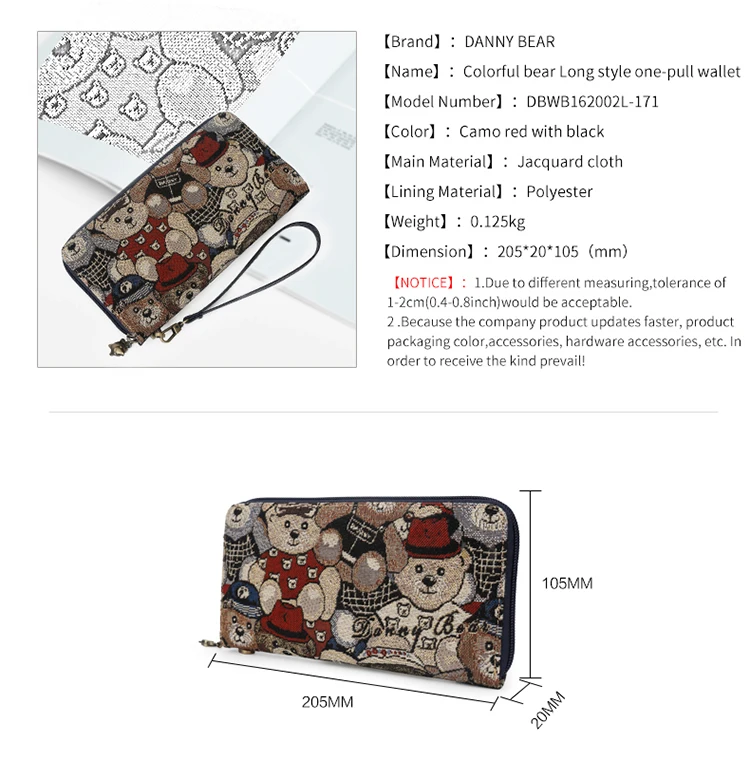 2-DANNY BEAR Original Design Women Wallets Female Casual Canvas Coin Purses Card Houlders Fresh Style Clutch For Teenager Girls