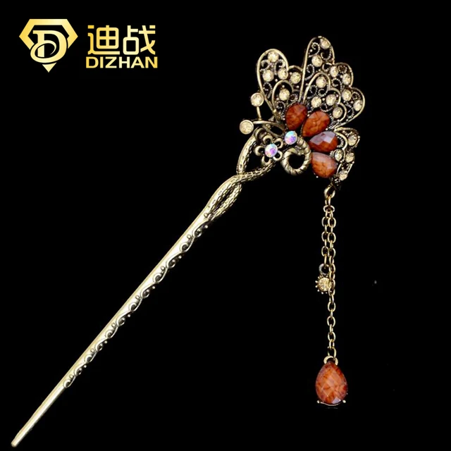 Vintage Antique Bronze Rhinestone Crystal Erfly Hairpin Vintage Antique Bronze Rhinestone Crystal Erfly Hairpin Chopsticks Hair Clips Sticks For Women Accessories