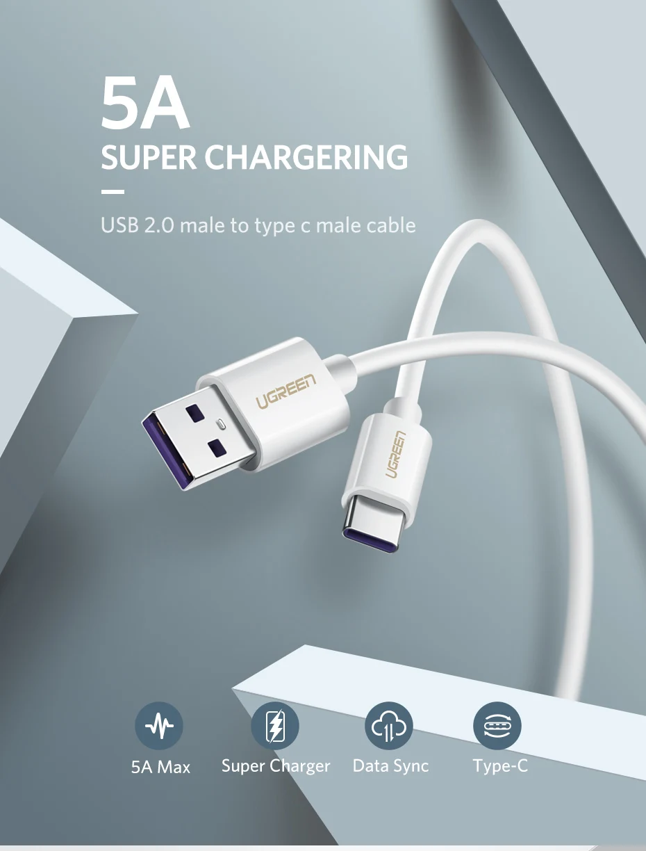 Ugreen 5A usb type c кабель для быстрой зарядки для samsung s8 s9 xiaomi 9 huawei P20 P30 mate 20 pro Зарядное устройство usb c кабель короткий Android