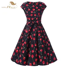 SISHION vestido negro 2018 pin up Rockabilly verano fiesta informal de la Oficina Robe ete Sexy 50s Vintage vestidos con diseño de cerezas VD0273