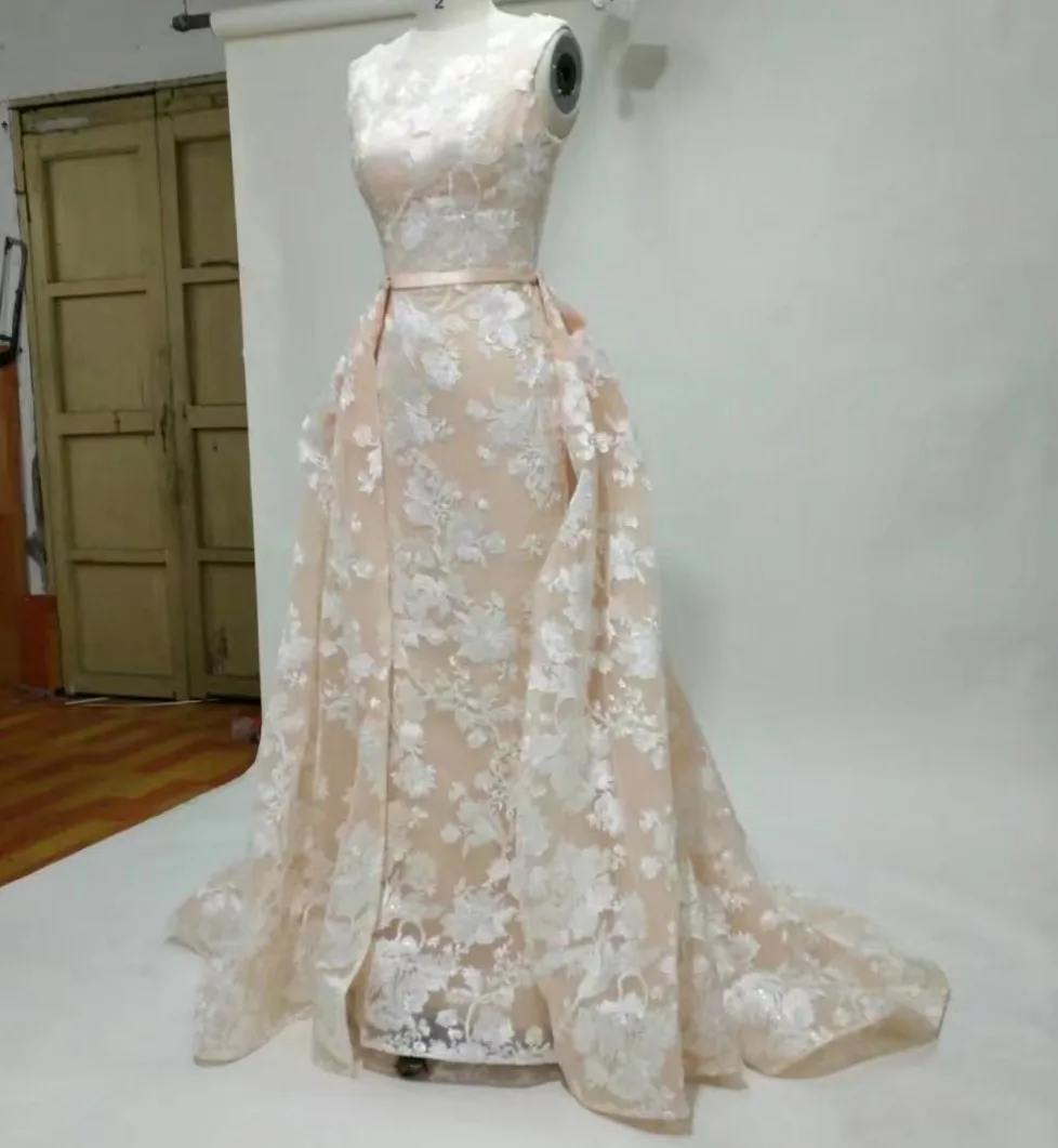 lace pearl pink wedding dress